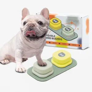 MEWOOFUN Dog Buttons for Communication Starter Pack Recordable Dog Talking Buttons Set Dog Training Speaking Buttons Dog Clicker with Mat & Stickers (2 Packs-Rubber Mat)