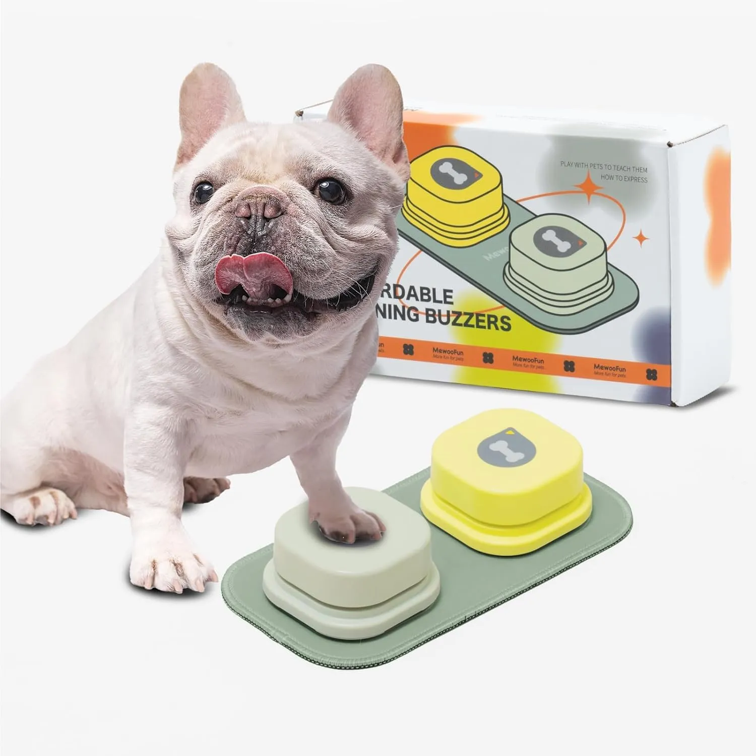 MEWOOFUN Dog Buttons for Communication Starter Pack Recordable Dog Talking Buttons Set Dog Training Speaking Buttons Dog Clicker with Mat & Stickers (2 Packs-Rubber Mat)