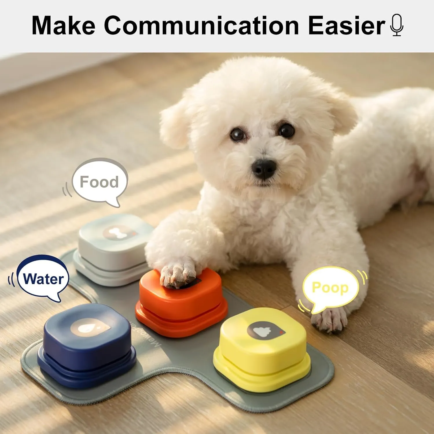 MEWOOFUN Dog Buttons for Communication Starter Pack Recordable Dog Talking Buttons Set Dog Training Speaking Buttons Dog Clicker with Mat & Stickers (2 Packs-Rubber Mat)