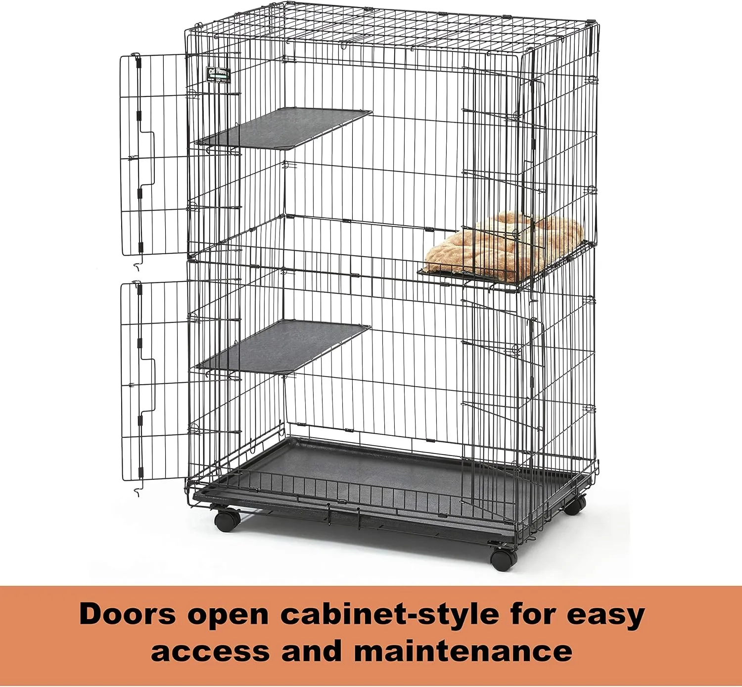 MidWest Homes for Pets Cat Playpen/Cat Cage Includes 3 Adjustable Resting Platforms, Removable Leak-Proof Pan, Easy 2-Door Top/Bottom Access & 4-Locking Wheel Casters
