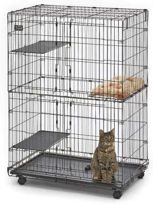 MidWest Homes for Pets Cat Playpen/Cat Cage Includes 3 Adjustable Resting Platforms, Removable Leak-Proof Pan, Easy 2-Door Top/Bottom Access & 4-Locking Wheel Casters