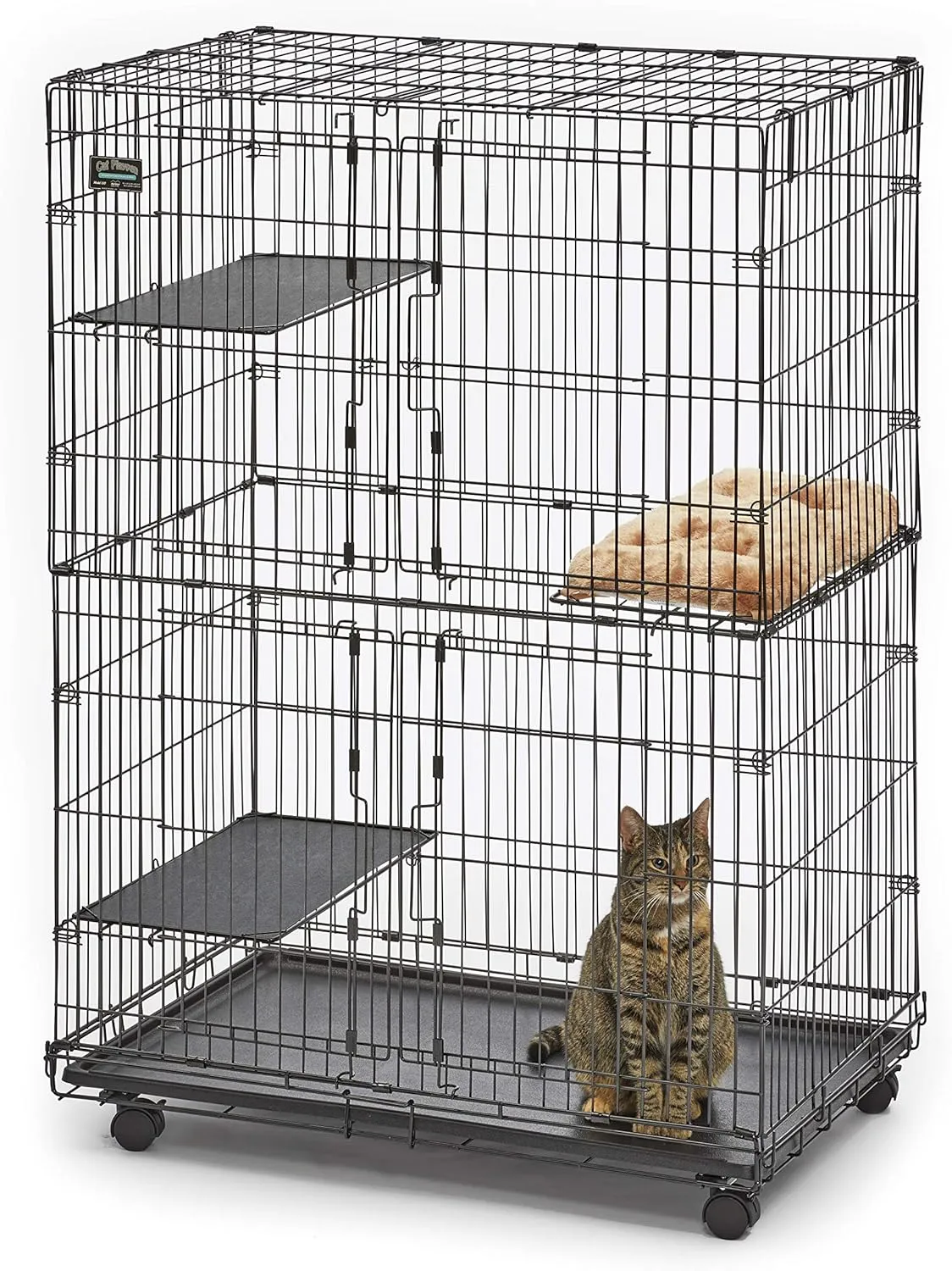 MidWest Homes for Pets Cat Playpen/Cat Cage Includes 3 Adjustable Resting Platforms, Removable Leak-Proof Pan, Easy 2-Door Top/Bottom Access & 4-Locking Wheel Casters
