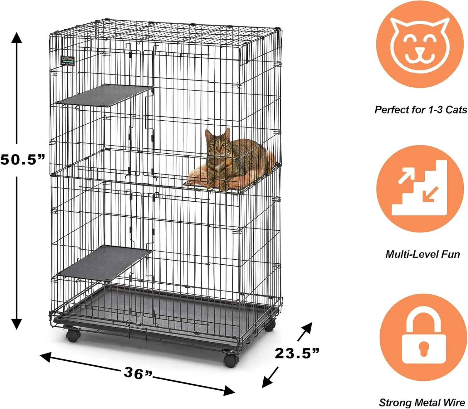 MidWest Homes for Pets Cat Playpen/Cat Cage Includes 3 Adjustable Resting Platforms, Removable Leak-Proof Pan, Easy 2-Door Top/Bottom Access & 4-Locking Wheel Casters