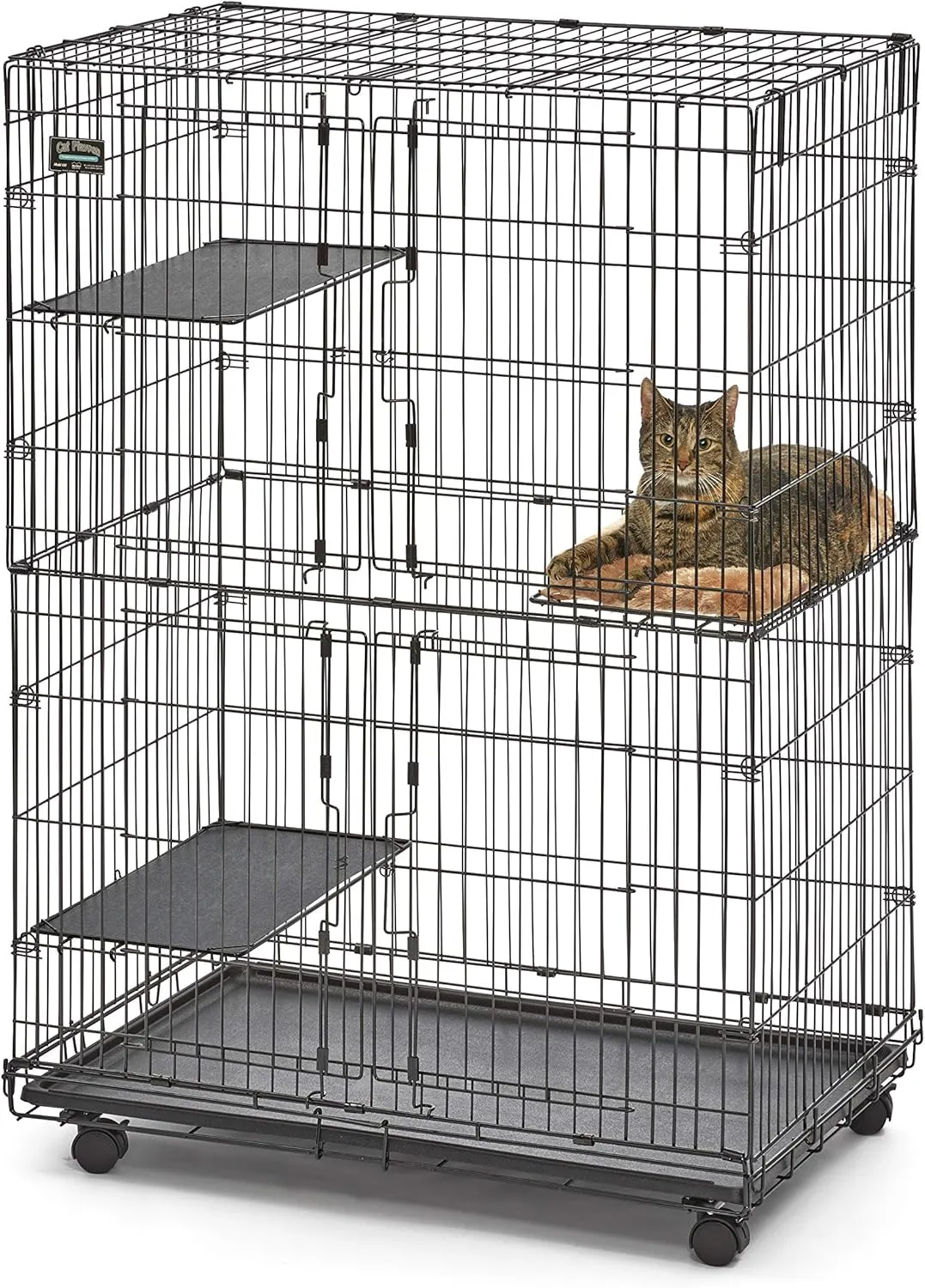 MidWest Homes for Pets Cat Playpen/Cat Cage Includes 3 Adjustable Resting Platforms, Removable Leak-Proof Pan, Easy 2-Door Top/Bottom Access & 4-Locking Wheel Casters
