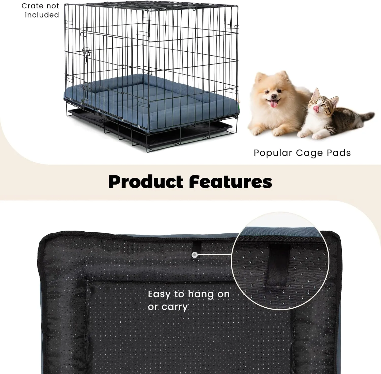 Miguel Oxford Outdoor Waterproof Dog Bed for Metal Dog Crates Water-Resistant All Weather Pet Mat Durable Easy Wipe Clean Travel Indoor Outdoor Puppy Cat Crate Bed 42inch, Blue