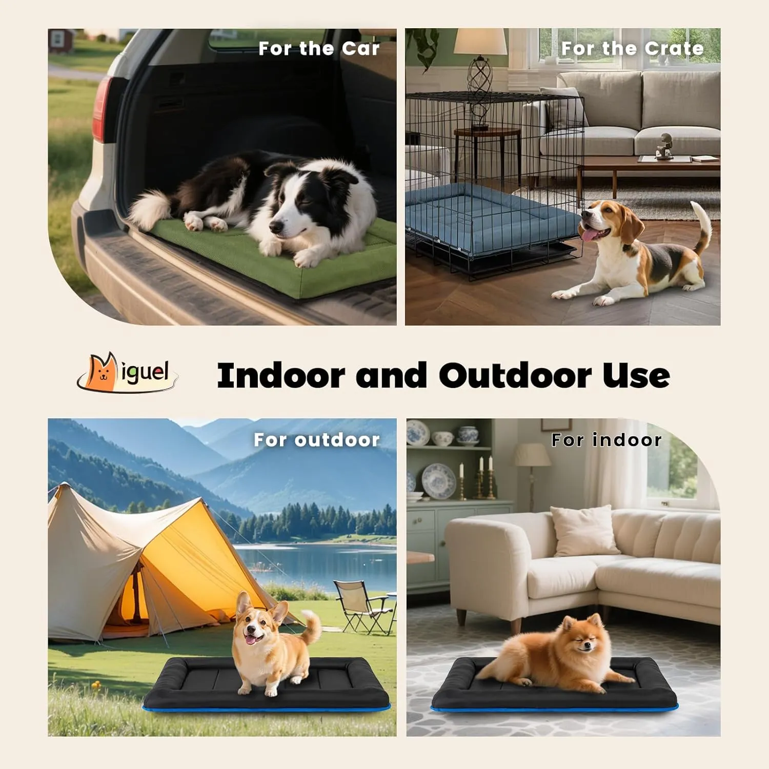 Miguel Oxford Outdoor Waterproof Dog Bed for Metal Dog Crates Water-Resistant All Weather Pet Mat Durable Easy Wipe Clean Travel Indoor Outdoor Puppy Cat Crate Bed 42inch, Blue