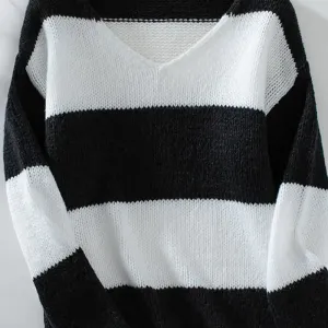 Miley Striped VNeck Off Shoulder Sweater