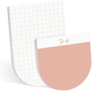Modern Pink U Shaped Sticky Note Pad Assortment/Set of 2 Rounded Flat Top Stacked Note Pads/Trendy Coral to Do Pads / 50 Sheets Per Pad/Made in USA