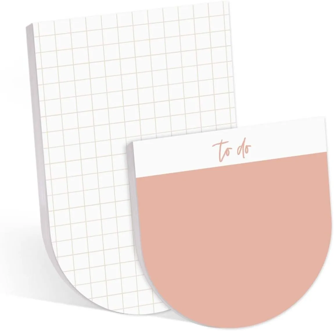 Modern Pink U Shaped Sticky Note Pad Assortment/Set of 2 Rounded Flat Top Stacked Note Pads/Trendy Coral to Do Pads / 50 Sheets Per Pad/Made in USA