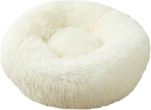 Mr Fluffy Friend - The Original Calming Pet Bed, Warm Plush Donut Dog Bed Washable (XL, White)