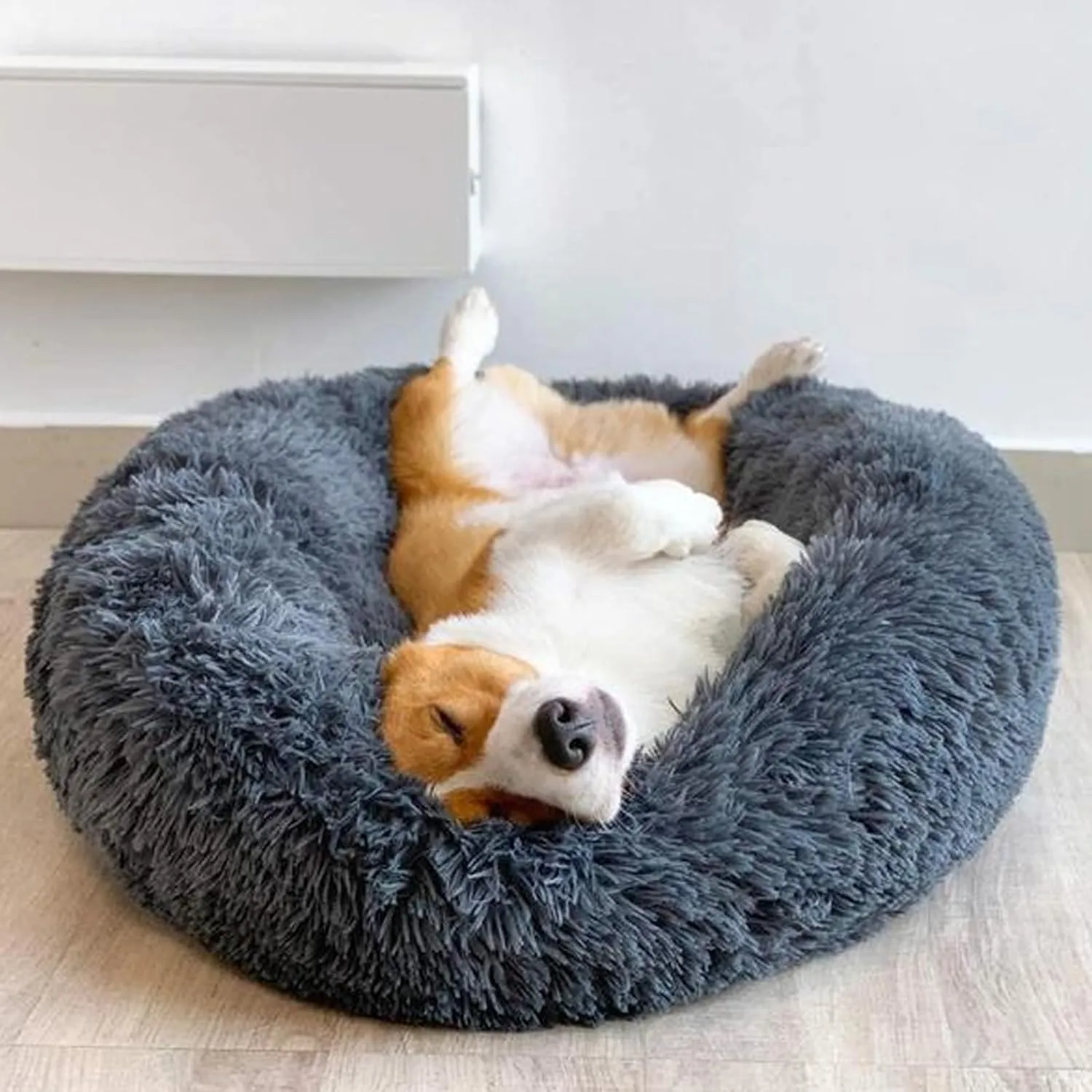 Mr Fluffy Friend - The Original Calming Pet Bed, Warm Plush Donut Dog Bed Washable (XL, White)