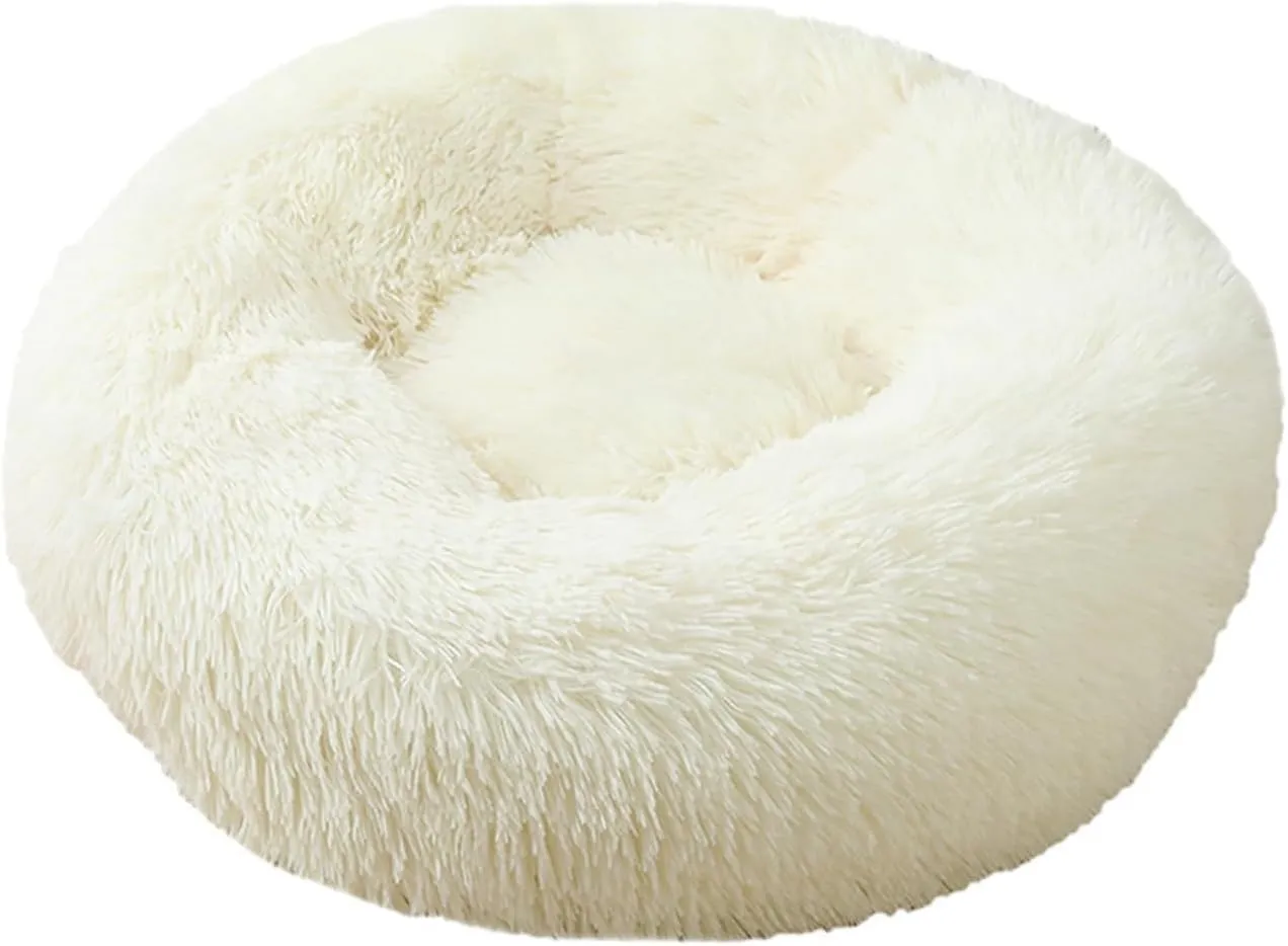 Mr Fluffy Friend - The Original Calming Pet Bed, Warm Plush Donut Dog Bed Washable (XL, White)