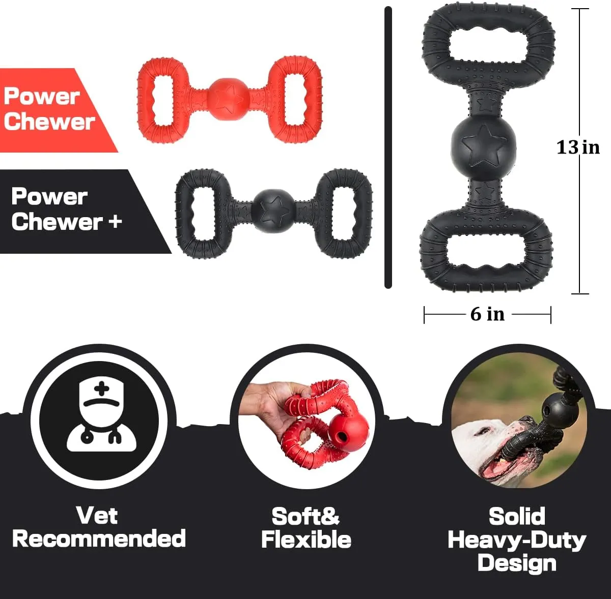Natural Rubber Dog Toys for Large Aggressive Chewers - Lifetime Replacement - Tough Tug War Dog Toy for Large Dogs Tooth Clean, Black