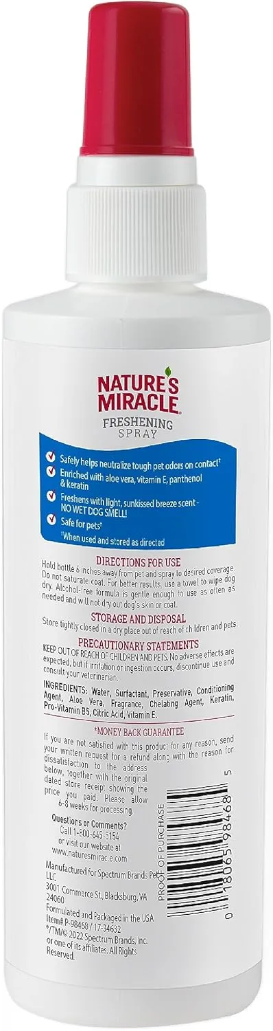 Nature's Miracle Freshening Spray For Dogs Freshens Dogs Coat Between Baths And Neutralizes Tough Odors With Sunkissed Breeze Scent, 8 Ounces