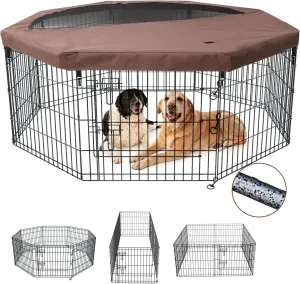 NEZUC Foldable Silver Metal Dog Exercise Playpen Gate Fence Dog Crate 8 Panels 30 Inch Height Puppy Kennels with Top Cover for Animals Outdoor Indoor (with top Cover, 8 Panels 30" H)