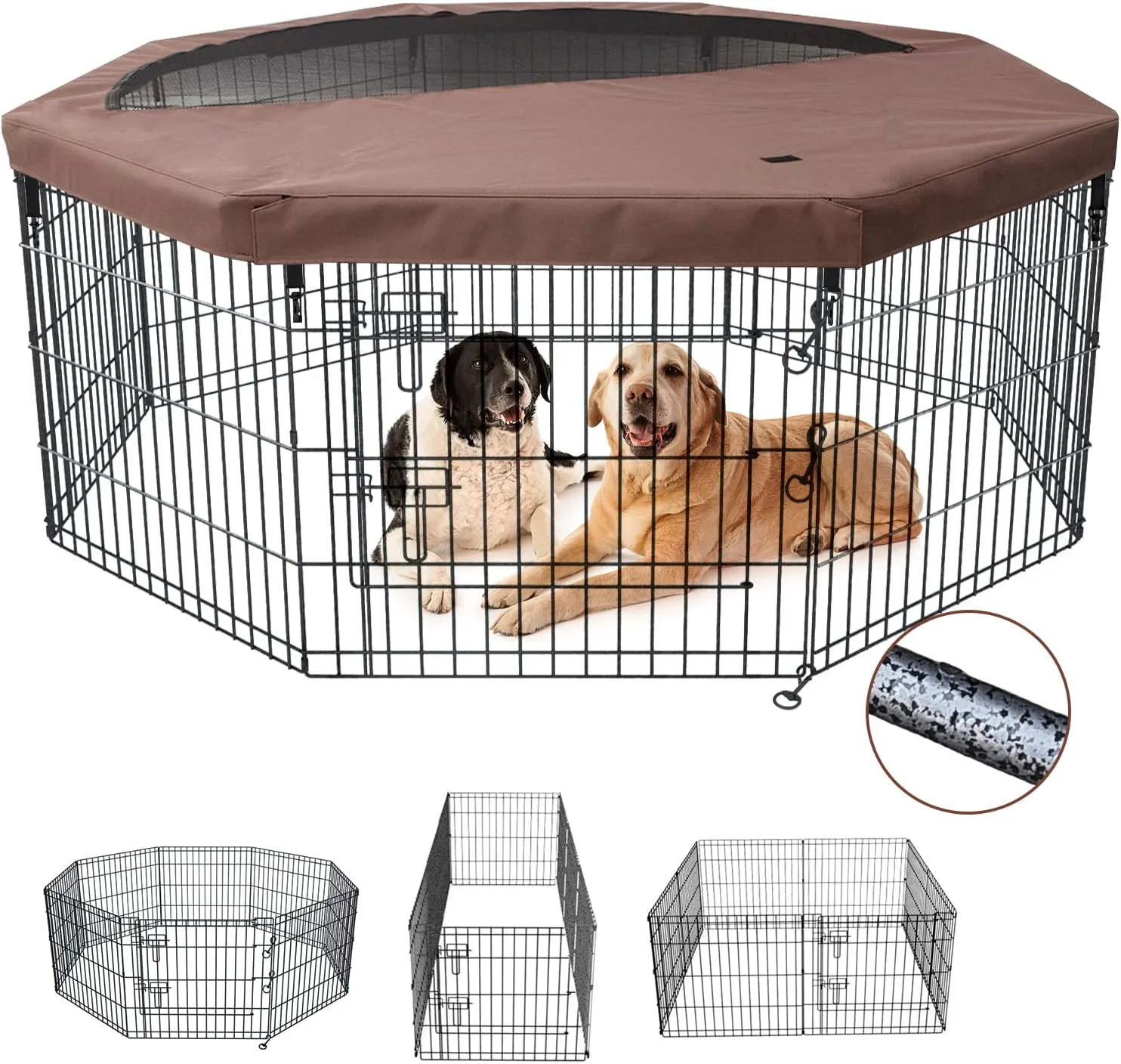 NEZUC Foldable Silver Metal Dog Exercise Playpen Gate Fence Dog Crate 8 Panels 30 Inch Height Puppy Kennels with Top Cover for Animals Outdoor Indoor (with top Cover, 8 Panels 30" H)
