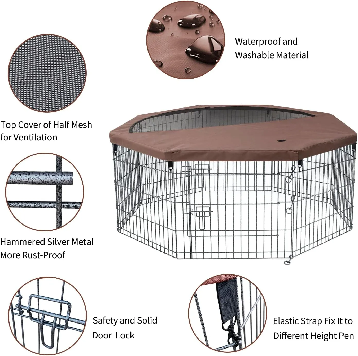 NEZUC Foldable Silver Metal Dog Exercise Playpen Gate Fence Dog Crate 8 Panels 30 Inch Height Puppy Kennels with Top Cover for Animals Outdoor Indoor (with top Cover, 8 Panels 30" H)