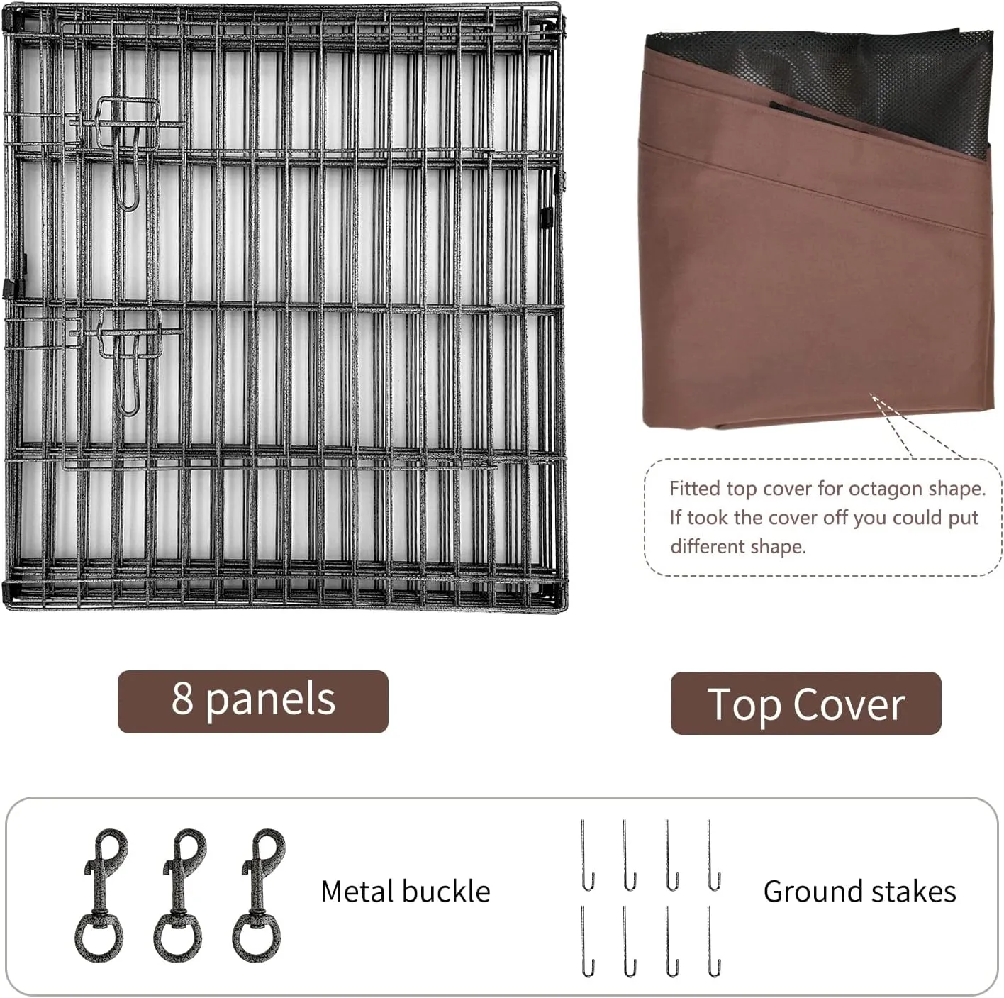 NEZUC Foldable Silver Metal Dog Exercise Playpen Gate Fence Dog Crate 8 Panels 30 Inch Height Puppy Kennels with Top Cover for Animals Outdoor Indoor (with top Cover, 8 Panels 30" H)