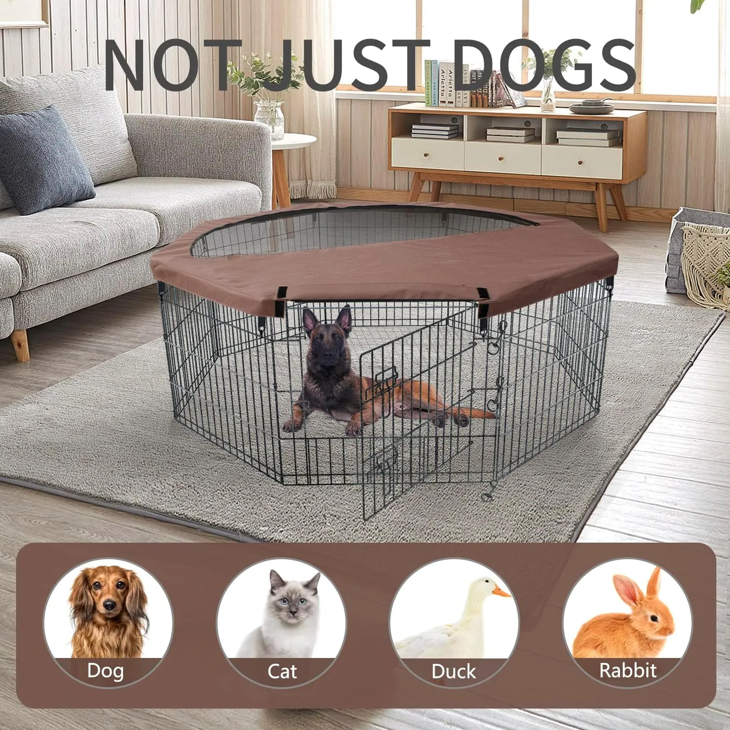 NEZUC Foldable Silver Metal Dog Exercise Playpen Gate Fence Dog Crate 8 Panels 30 Inch Height Puppy Kennels with Top Cover for Animals Outdoor Indoor (with top Cover, 8 Panels 30" H)