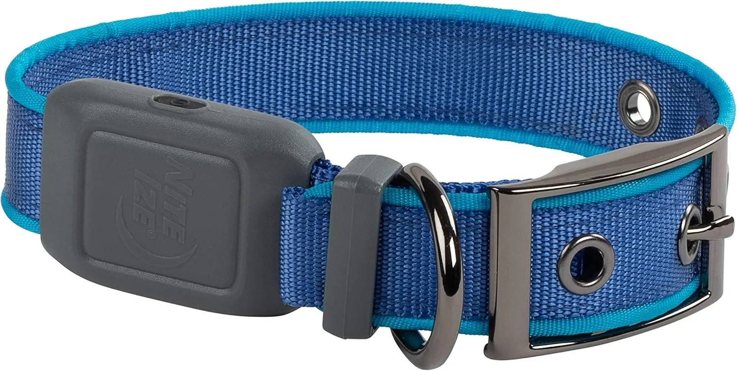 Nite Ize NiteDog Rechargeable LED Collar - Light Up Dog Collar with Durable Metal Buckle - Water-Resistant & Rechargeable Collar - Dog Supplies for Night Activities - Small, Blue