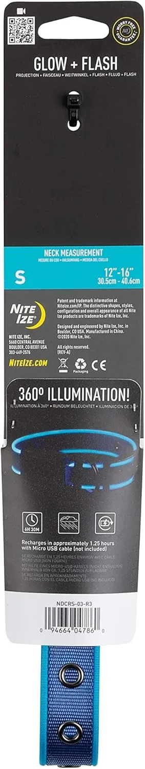 Nite Ize NiteDog Rechargeable LED Collar - Light Up Dog Collar with Durable Metal Buckle - Water-Resistant & Rechargeable Collar - Dog Supplies for Night Activities - Small, Blue