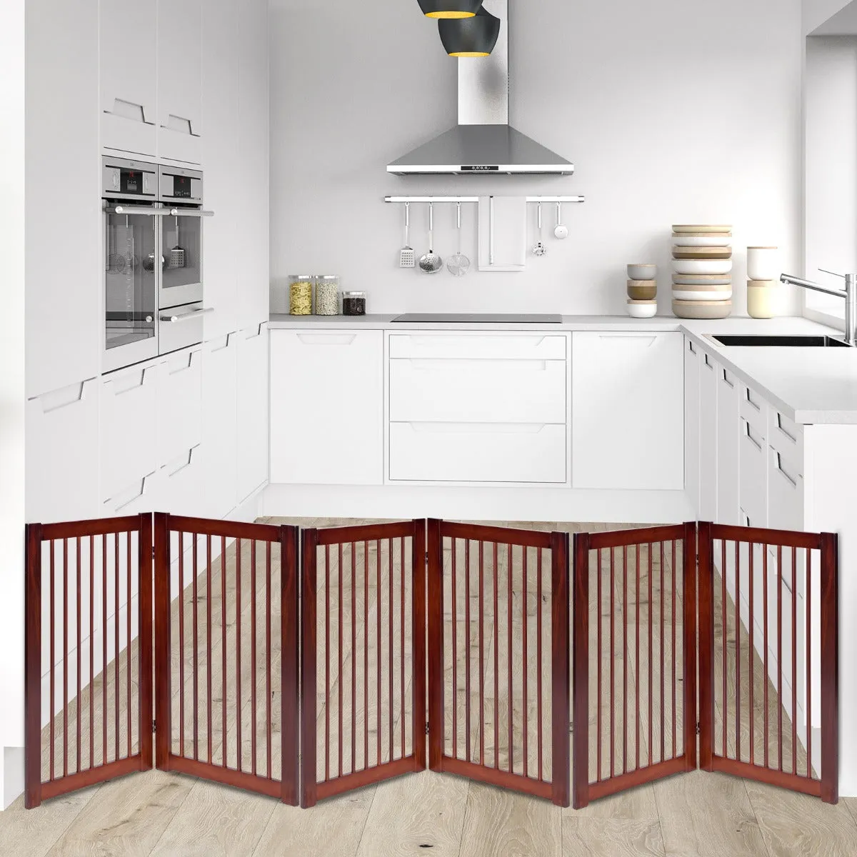 NNECW Wooden Folding Dog Gate with Non-Slip Foot Pads for Pets-2 panel