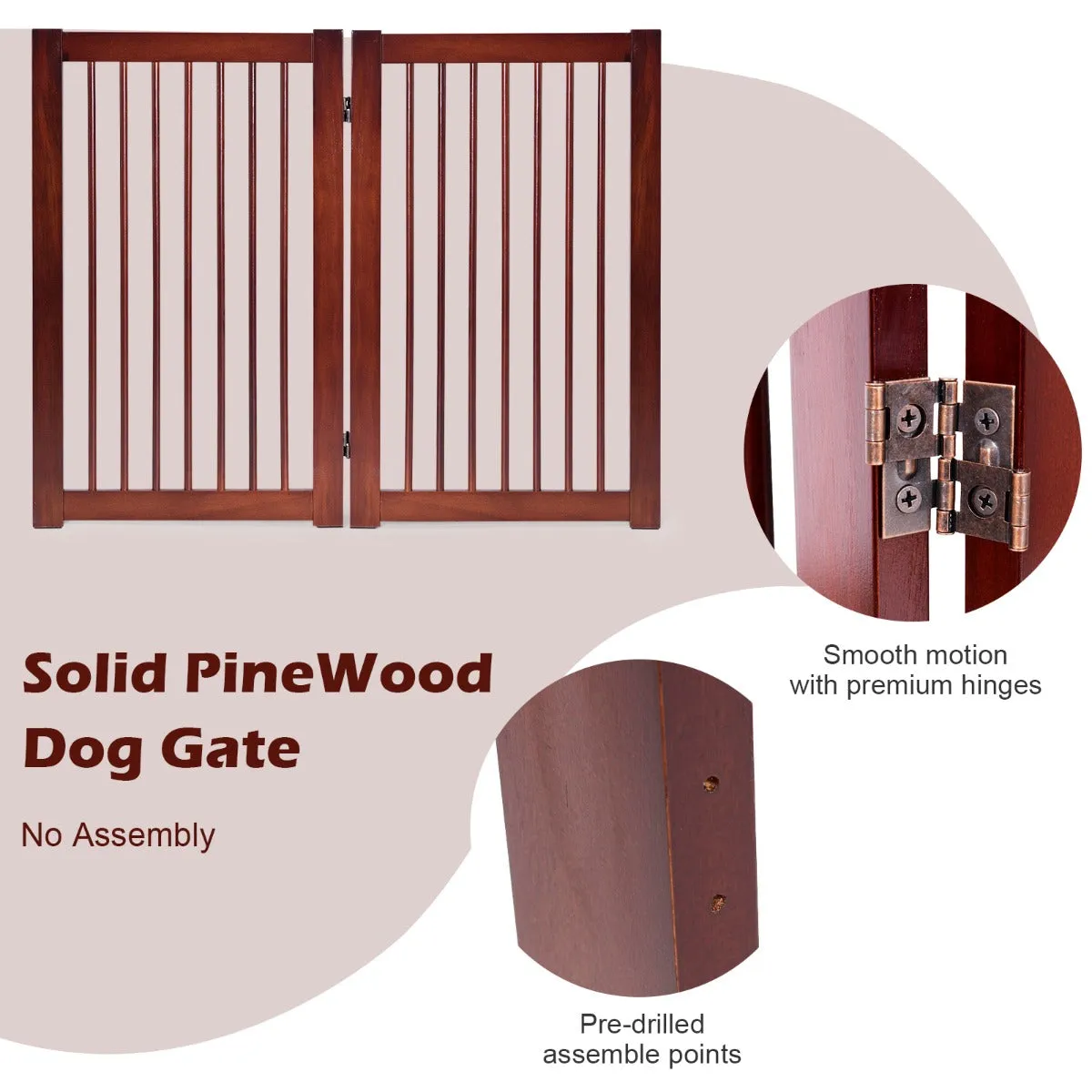 NNECW Wooden Folding Dog Gate with Non-Slip Foot Pads for Pets-2 panel