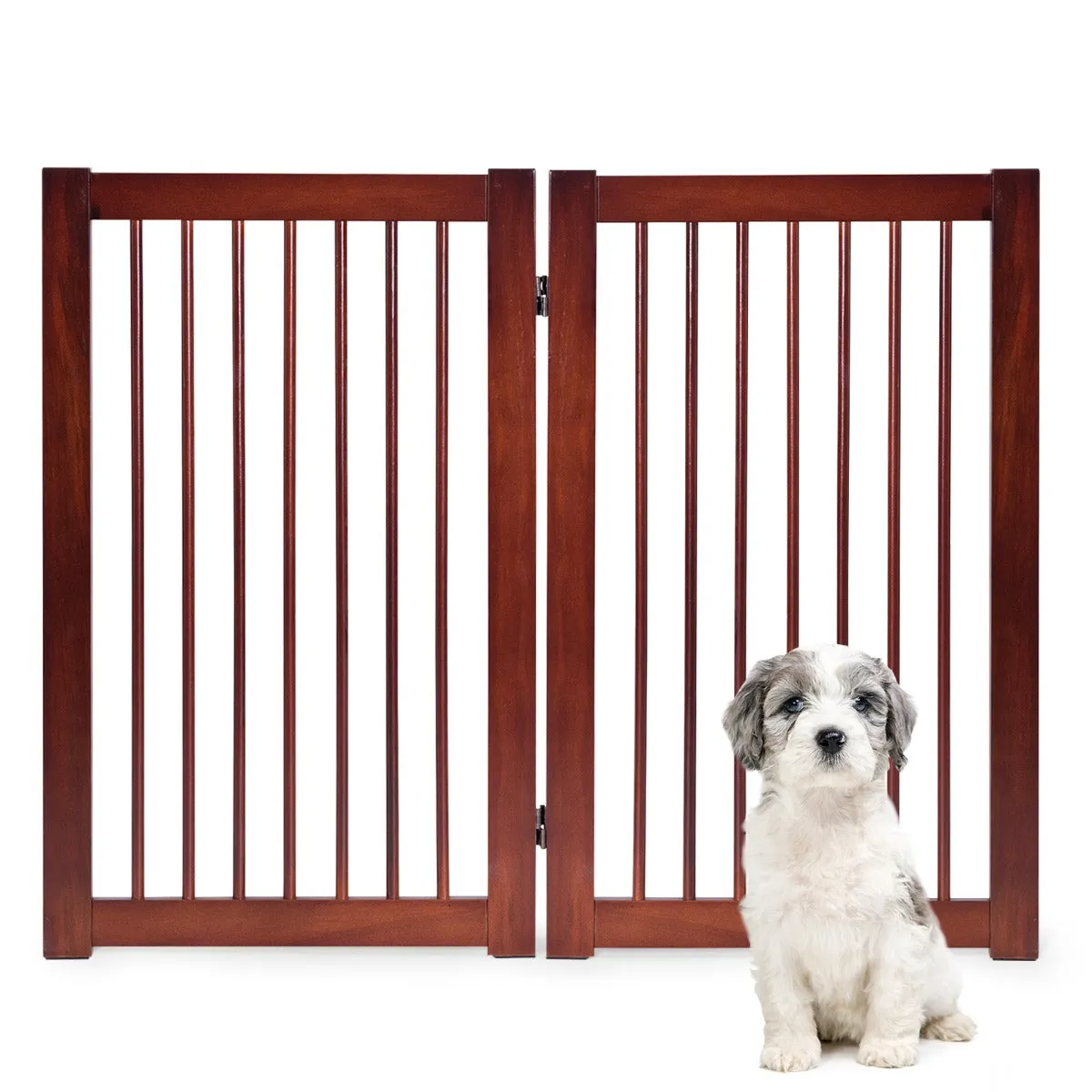NNECW Wooden Folding Dog Gate with Non-Slip Foot Pads for Pets-2 panel