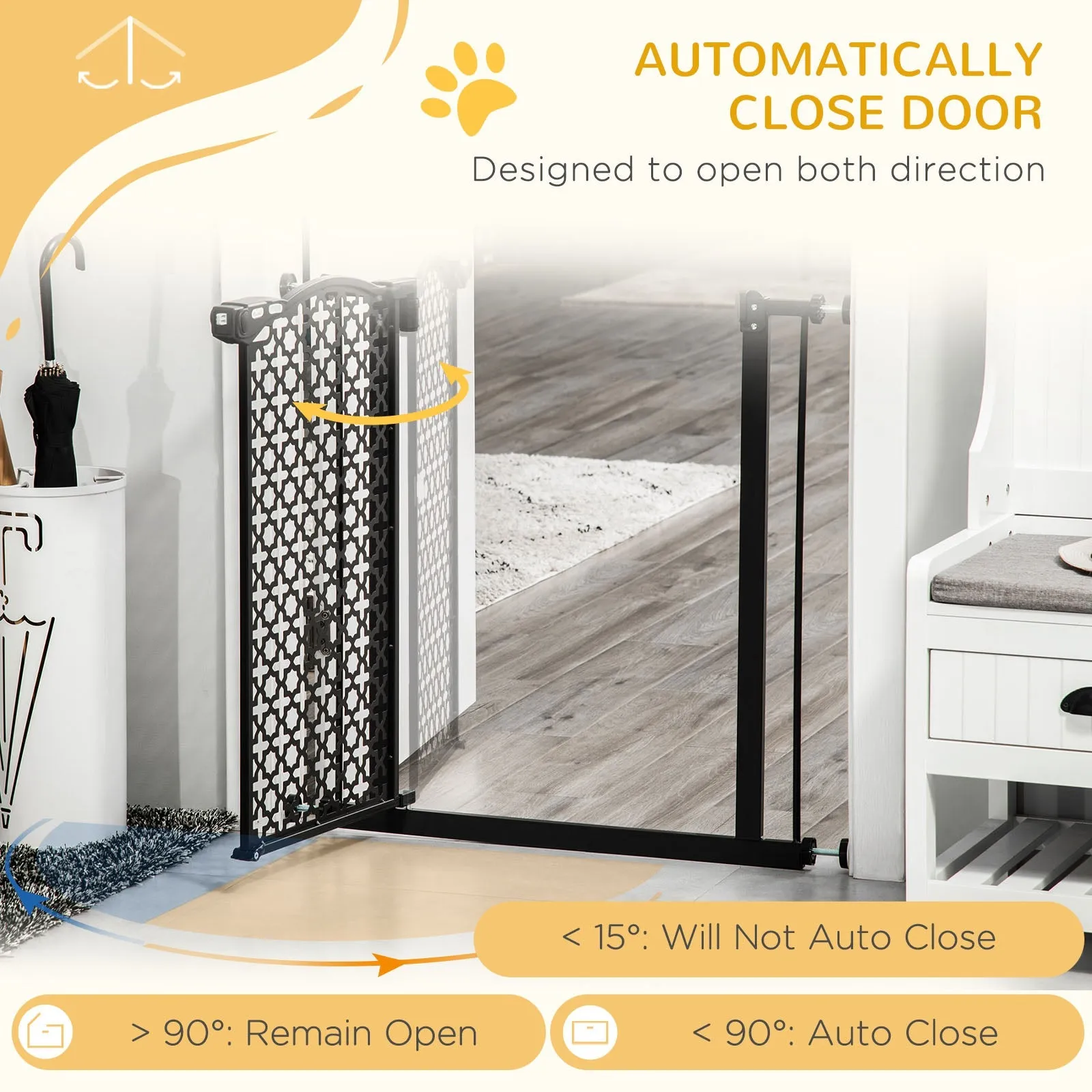 PawHut 74-80 cm Pressure Fit Safety Gate for Doorways and Staircases, Dog Gate, Pet Barrier for Hallways with Auto Close, Double Locking