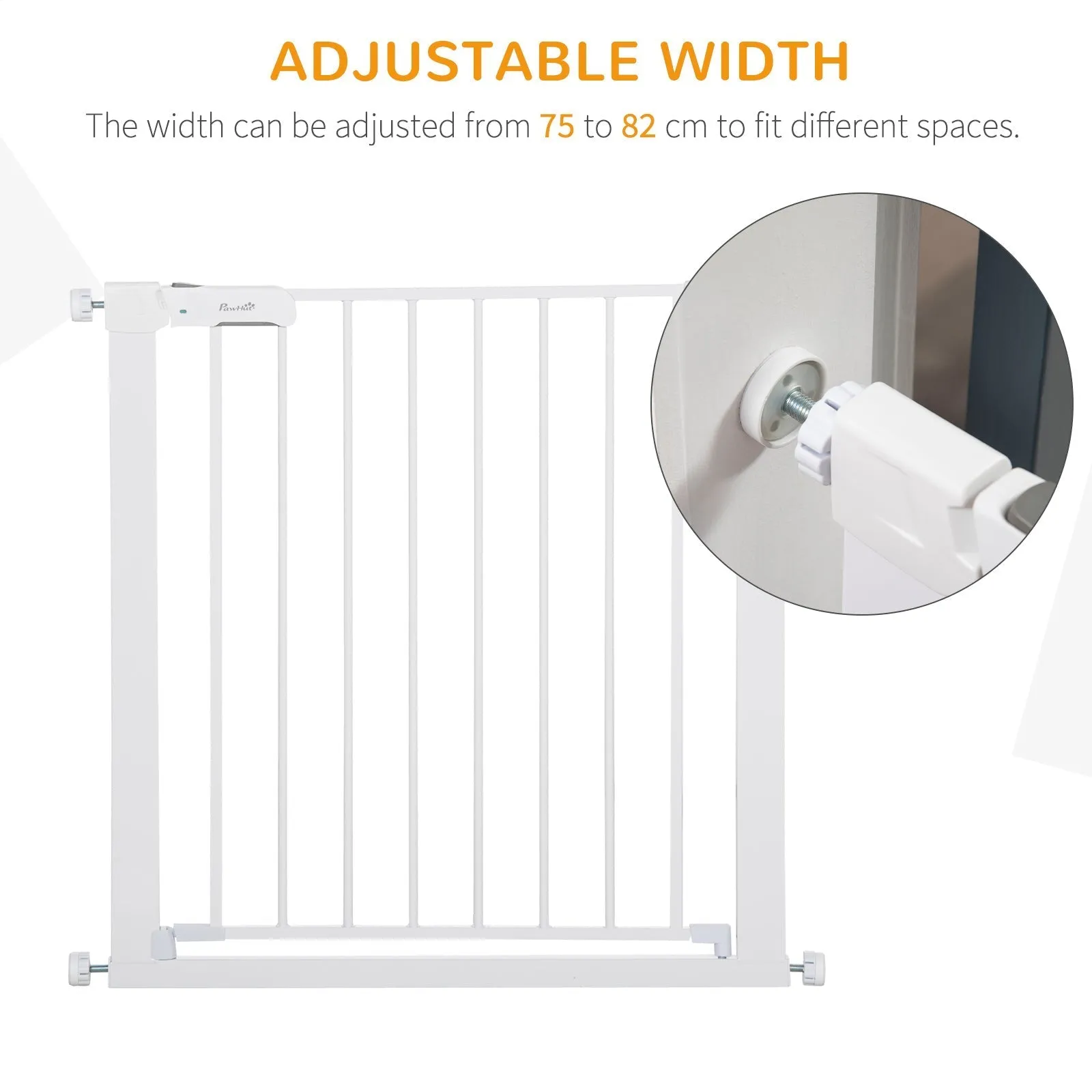 Pawhut Adjustable Pet Safety Gate Dog Barrier Home Fence Room Divider Stair Guard Mounting White (76 H X 75-82W cm)