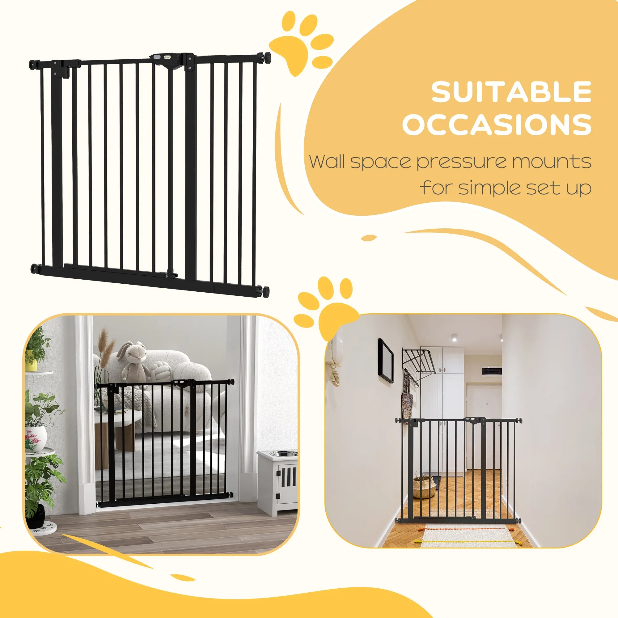 PawHut Adjustable Safety Gate w/ 1 Extensions and Four Adjustable Screws, Black