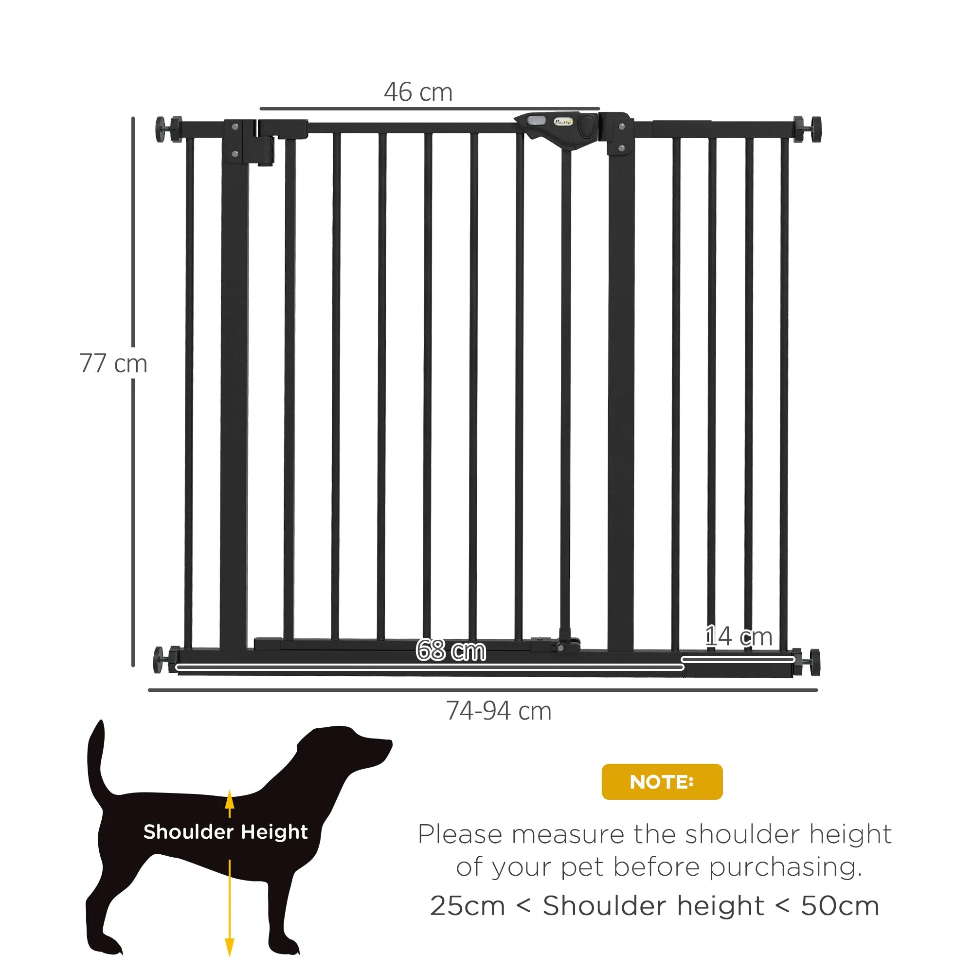 PawHut Adjustable Safety Gate w/ 1 Extensions and Four Adjustable Screws, Black