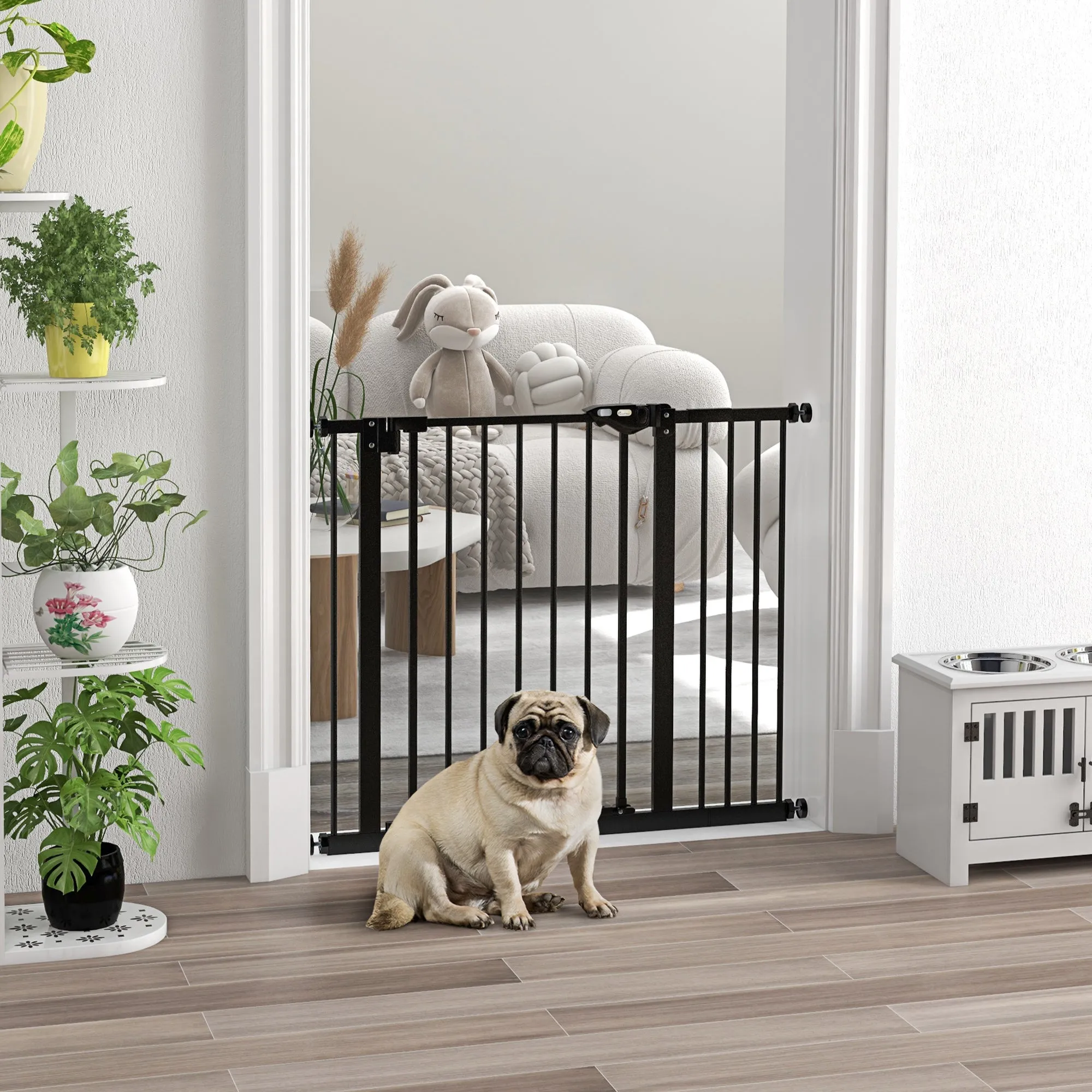 PawHut Adjustable Safety Gate w/ 1 Extensions and Four Adjustable Screws, Black