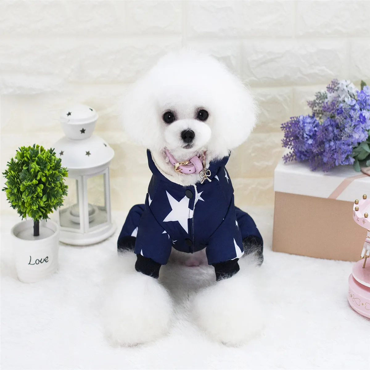 Pet / Dogs / Stars Hooded Puffer Snowsuit