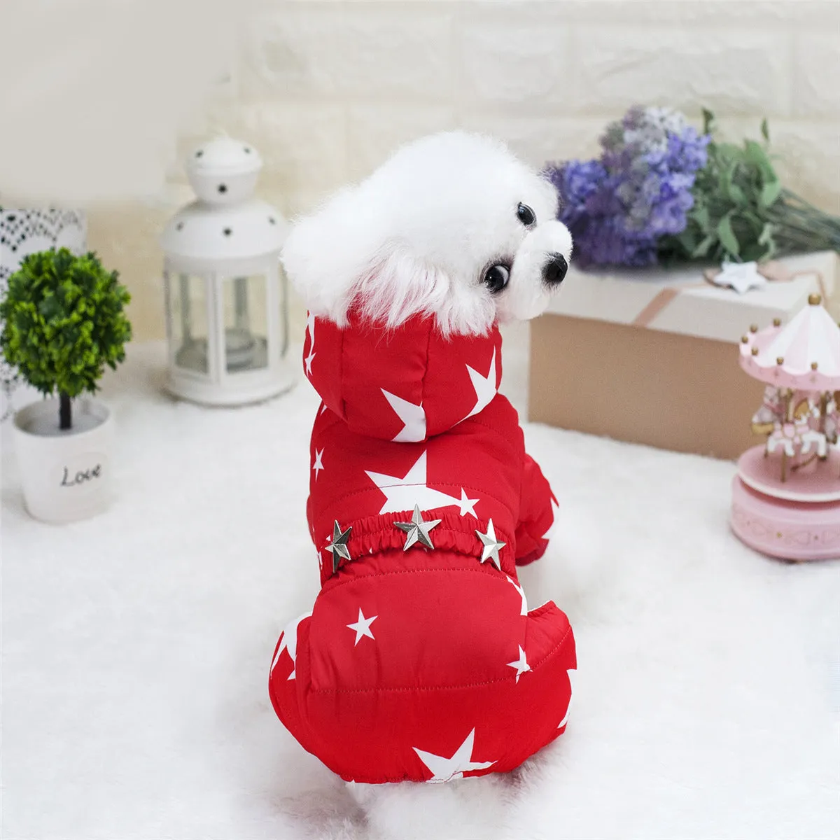 Pet / Dogs / Stars Hooded Puffer Snowsuit