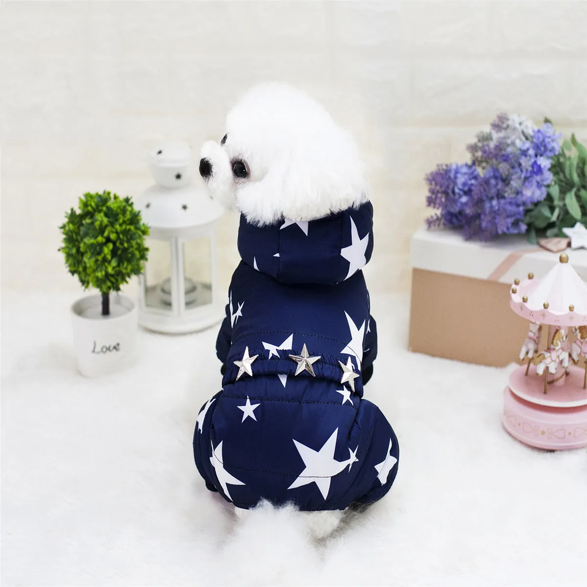 Pet / Dogs / Stars Hooded Puffer Snowsuit