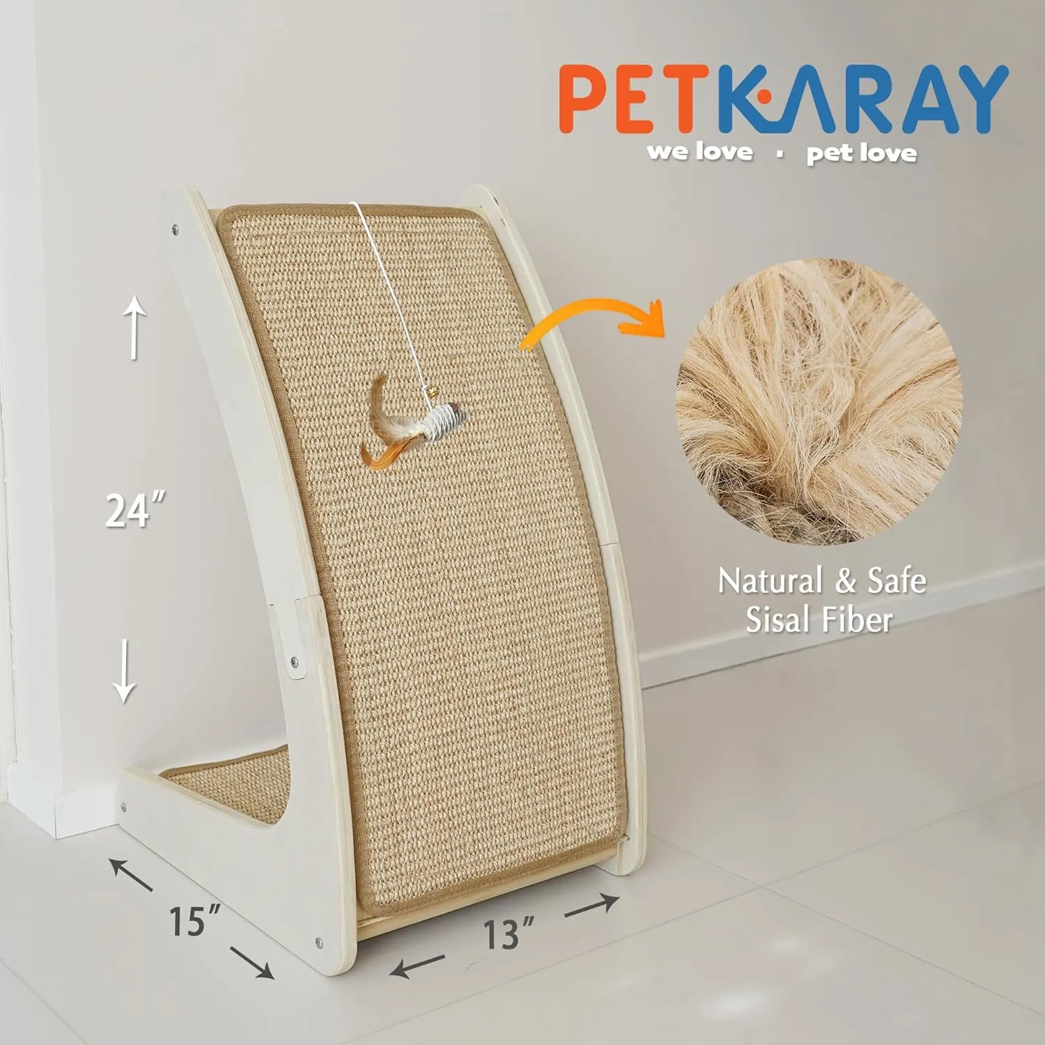 PETKARAY Cat Scratcher, Sisal Cat Scratch Pad, Curved Scratching Board for Indoor Kitty, Floor Mounted Scratcher with Mouse Toy Catnip