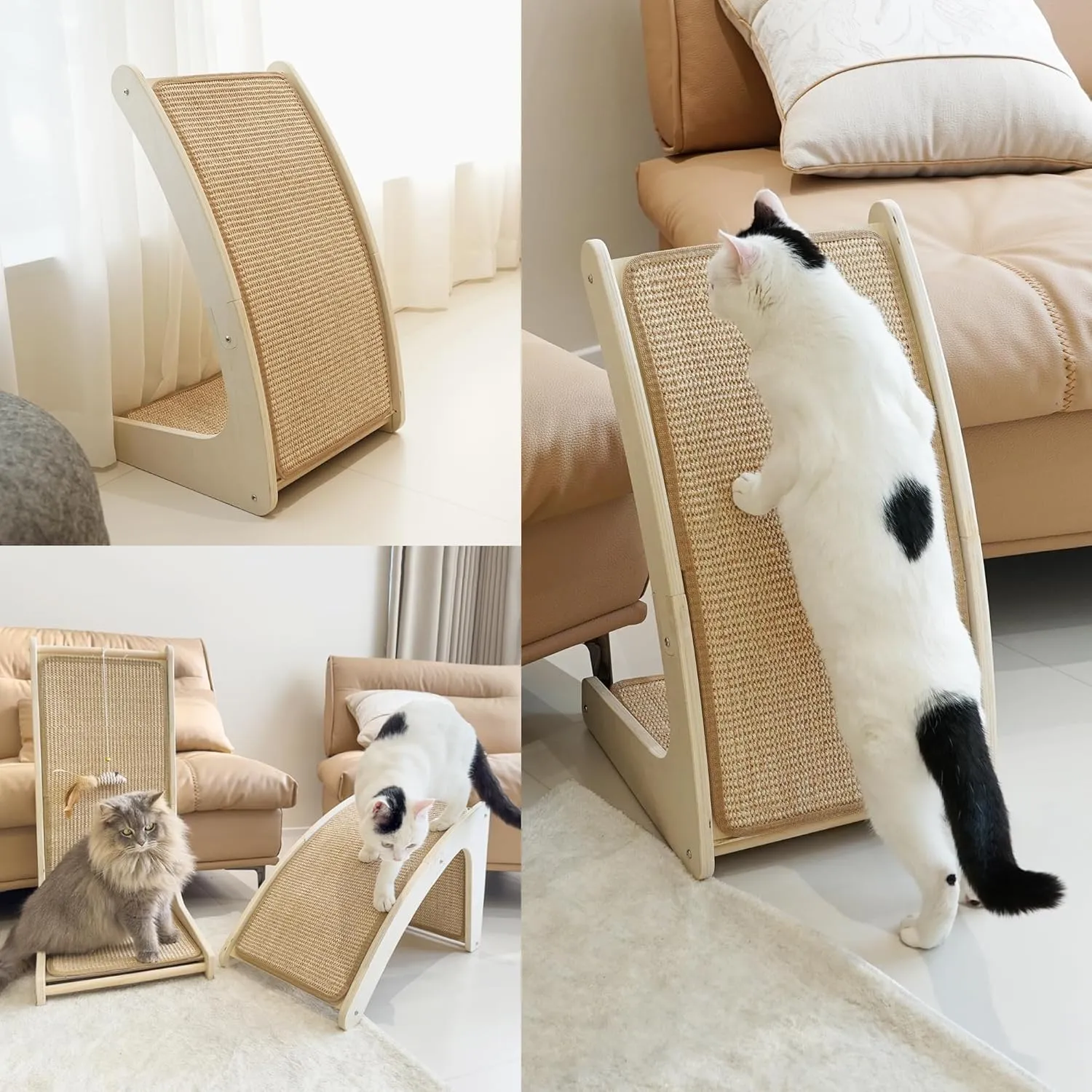 PETKARAY Cat Scratcher, Sisal Cat Scratch Pad, Curved Scratching Board for Indoor Kitty, Floor Mounted Scratcher with Mouse Toy Catnip