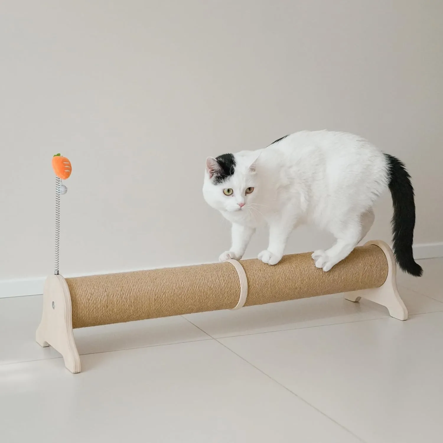 PETKARAY Horizontal Scratching Post, 30" Sisal Cat Scratch Post, Large Cat Scratcher with Spring Toy, Protect Furniture for Indoor Kitten