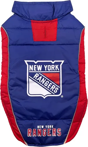 Pets First NHL New York Rangers Puffer Vest for Dogs & Cats, Size Small.Warm, Cozy, and Waterproof Dog Coat, for Small and Large Dogs/Cats. Best NHL Licensed PET Warming Sports Jacket