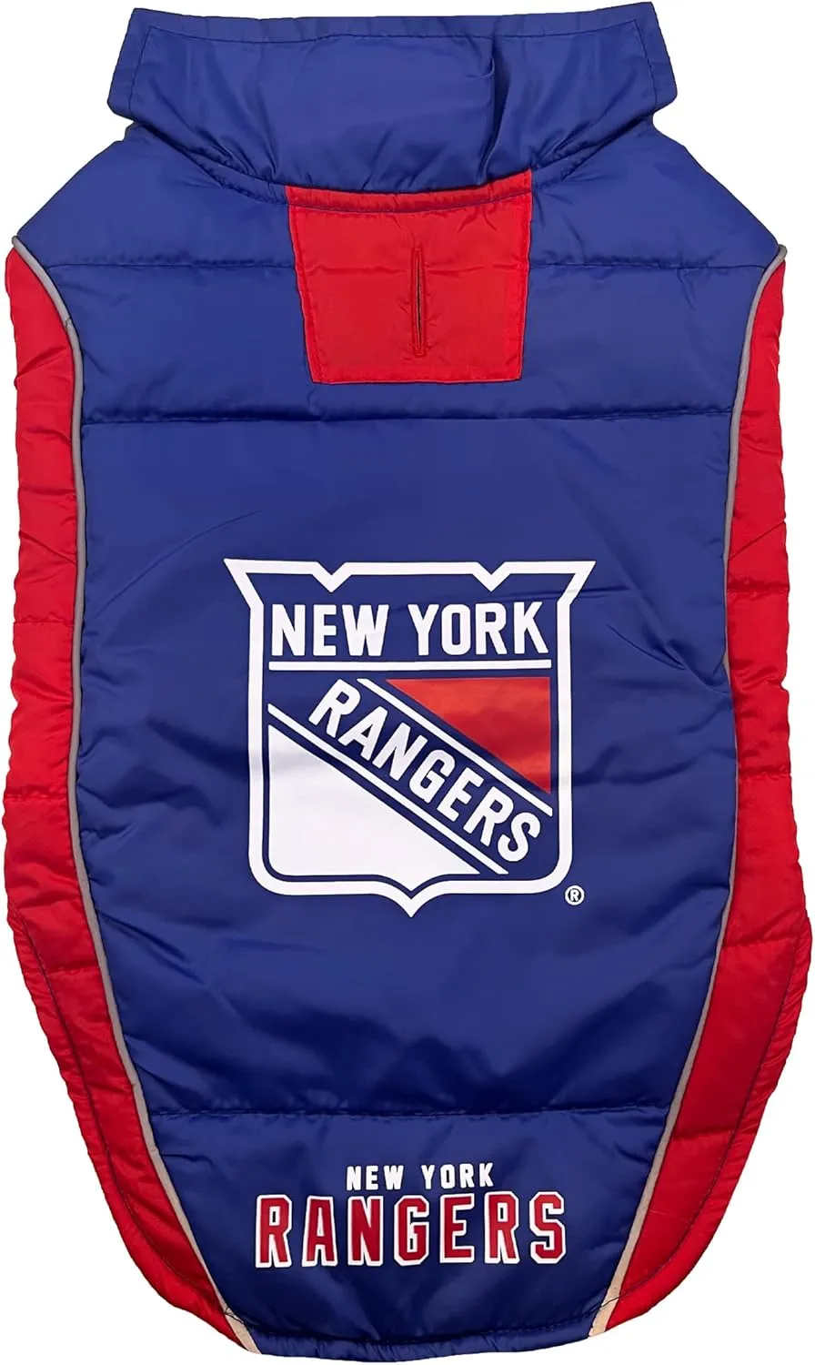Pets First NHL New York Rangers Puffer Vest for Dogs & Cats, Size Small.Warm, Cozy, and Waterproof Dog Coat, for Small and Large Dogs/Cats. Best NHL Licensed PET Warming Sports Jacket
