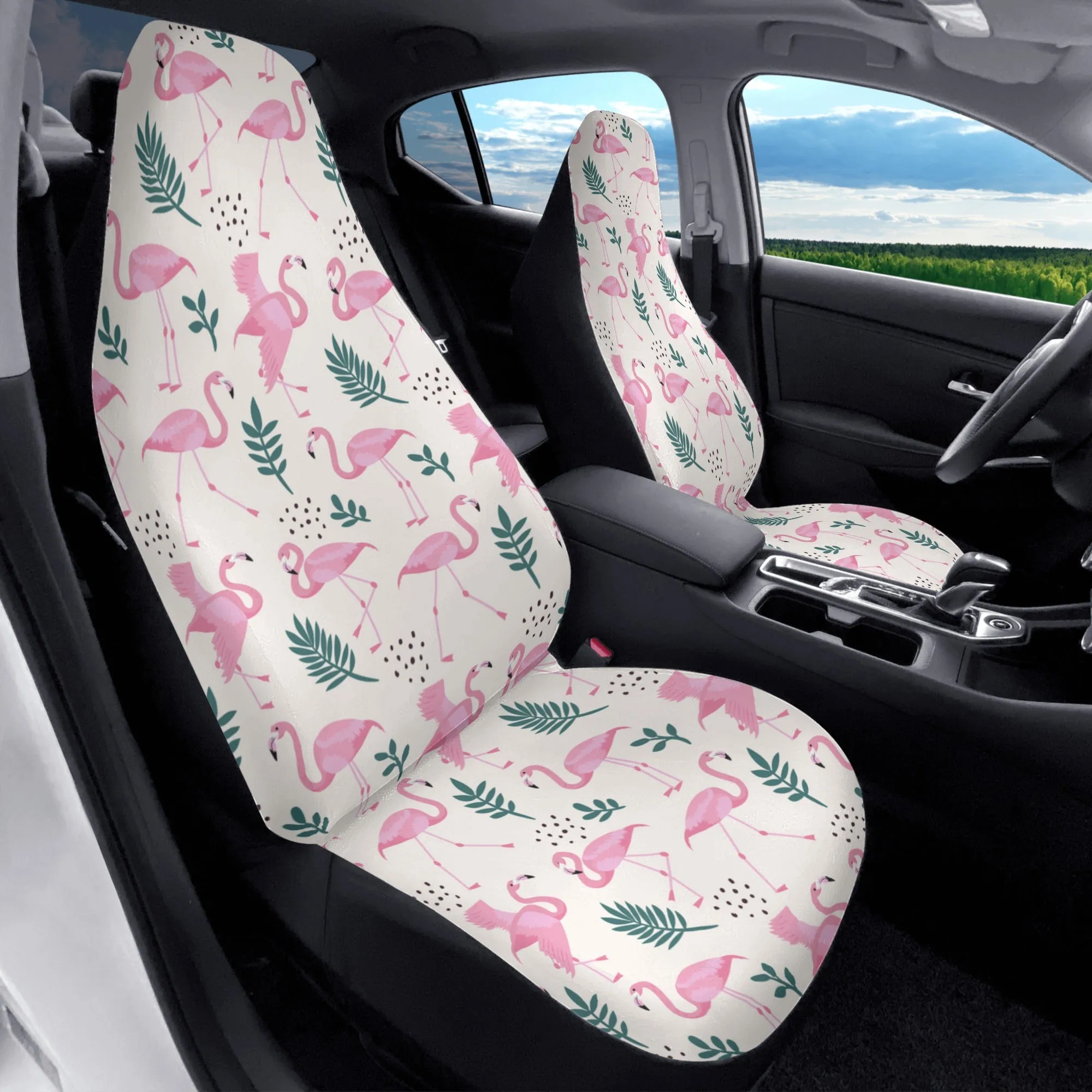 Pink Flamingo Car Seat Covers (2 pcs), Tropical Pattern Front Seat Dog Vehicle SUV Universal Protector Accessory Men Women