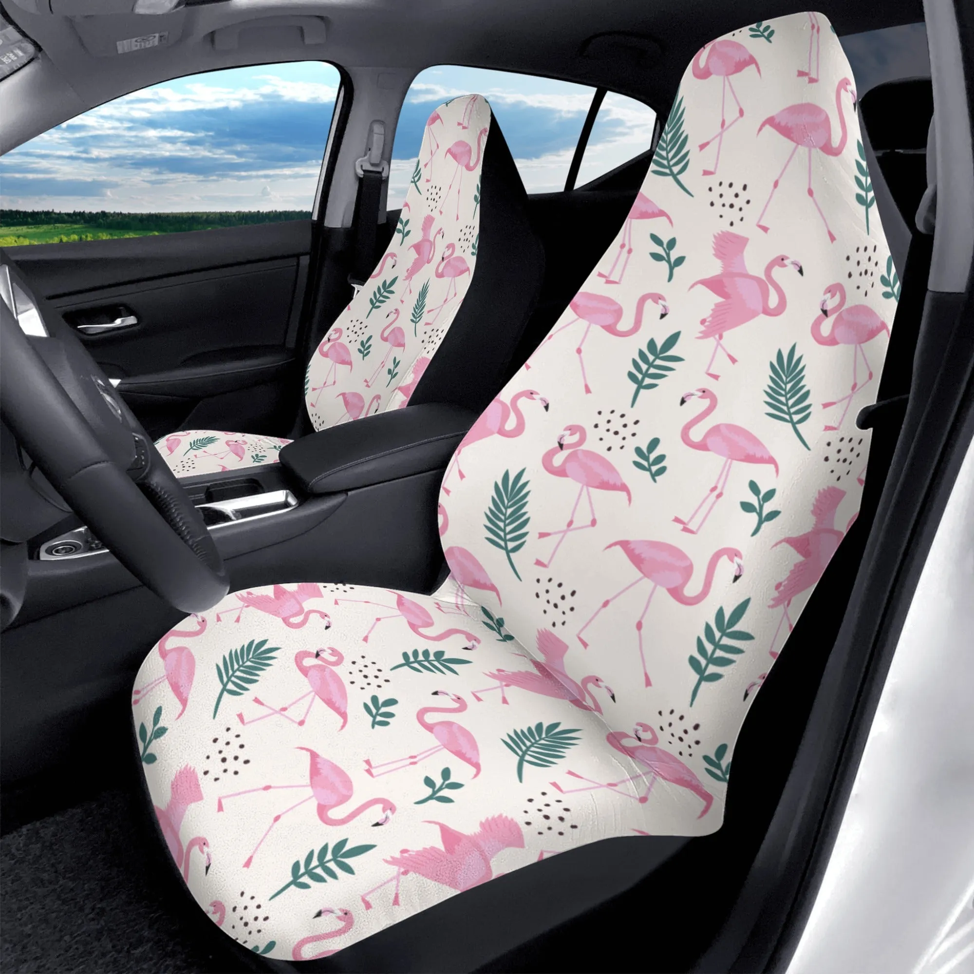 Pink Flamingo Car Seat Covers (2 pcs), Tropical Pattern Front Seat Dog Vehicle SUV Universal Protector Accessory Men Women