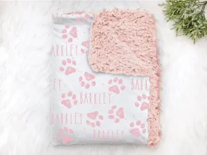 Pink Personalized Dog Paw Print Pet Blanket