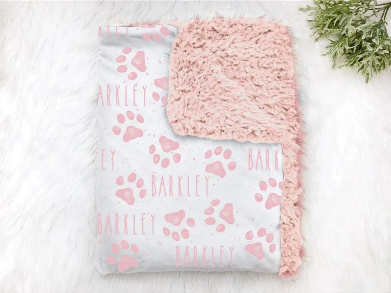 Pink Personalized Dog Paw Print Pet Blanket
