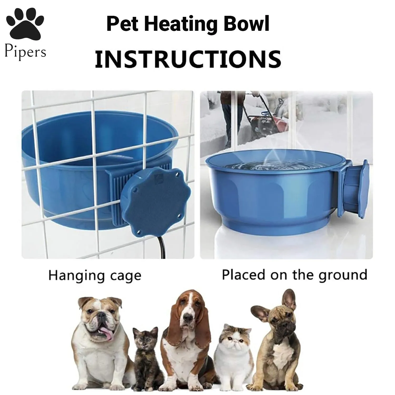Pipers Pet Water Bowl Heating Constant Temperature Automatic Dispenser Feeding