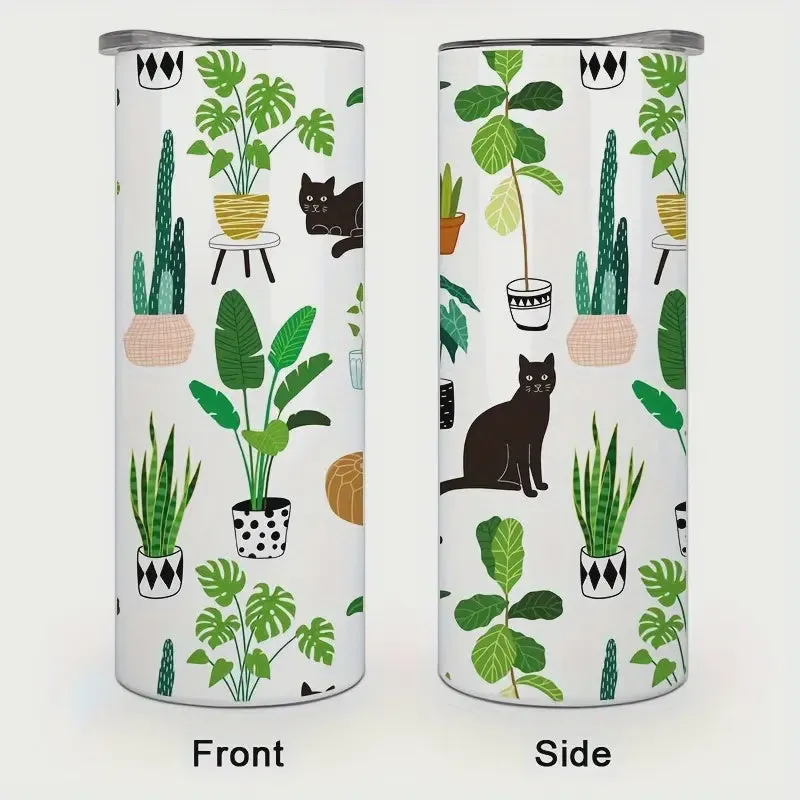 Plants and Black Cat Thermal Skinny Tumbler