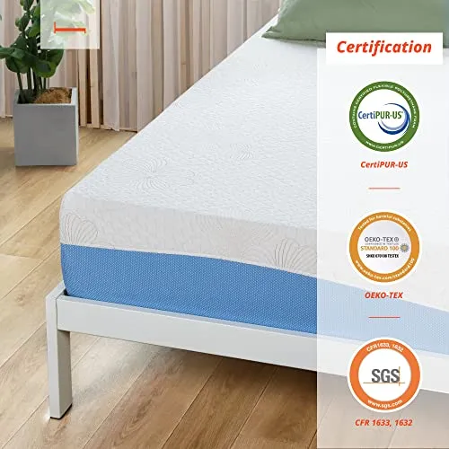 PrimaSleep Wave Gel Infused Memory Foam Mattress, 10'' H, Queen, Blue