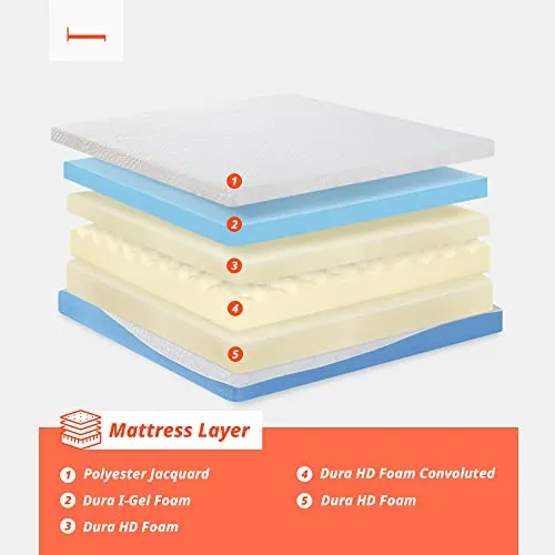 PrimaSleep Wave Gel Infused Memory Foam Mattress, 10'' H, Queen, Blue