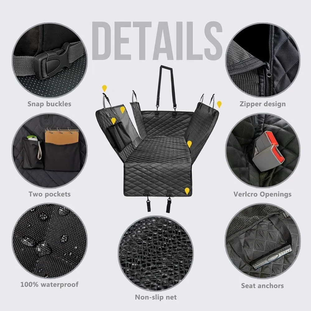 Rear Seat Cover For Pets With Zipper & Pockets